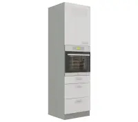 BIANCA 60 DPS-210 3S szafka kuchenna / słupek pod piekarnik, szuflady biały połysk / szary